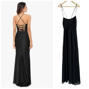 Express Black Chiffon Corset Maxi Dress Sz Small Whimsical Romantic Elegance